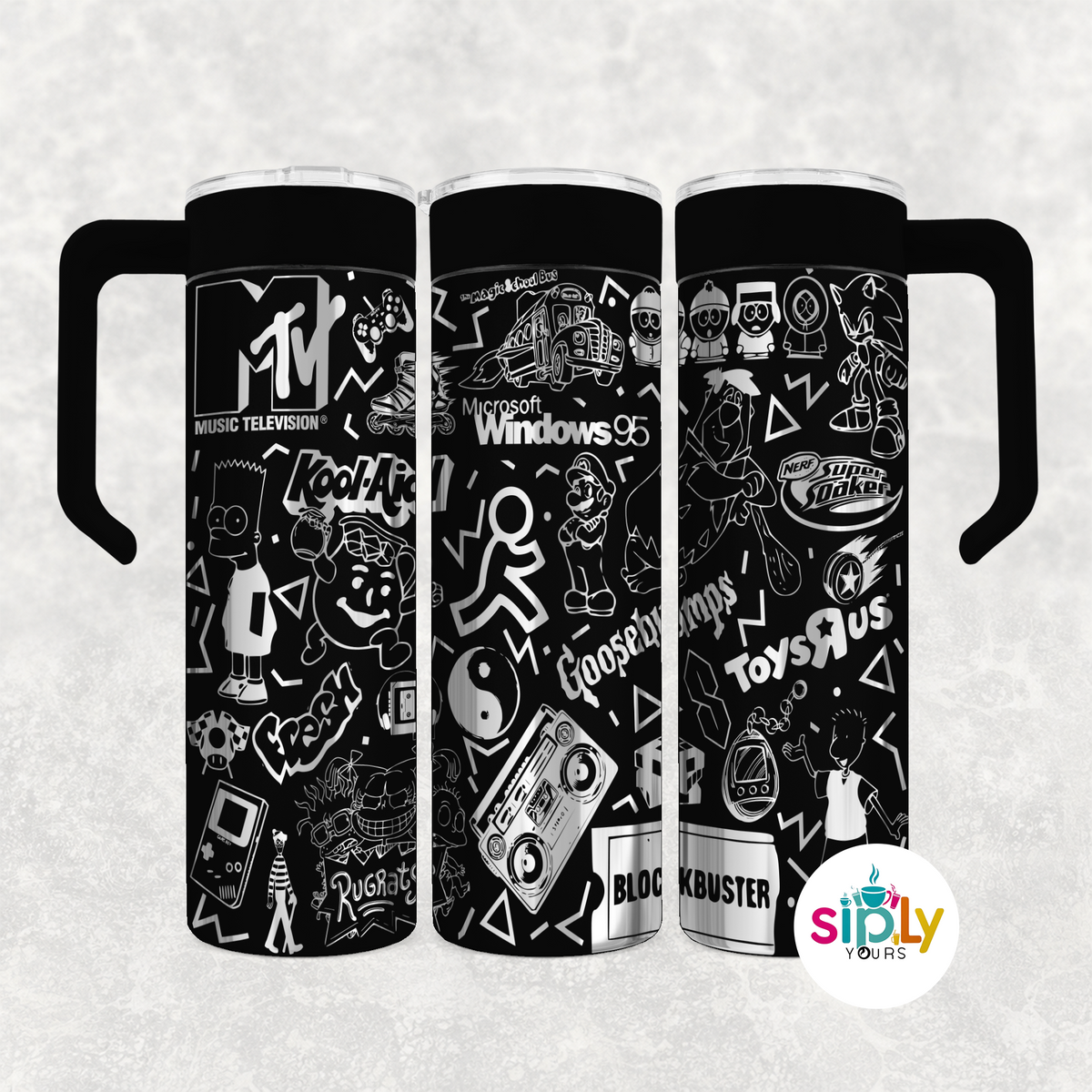 Engraved 90's Nostalgia Tumbler w/ Handle