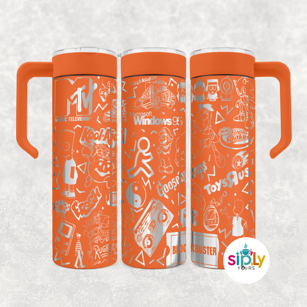 Engraved 90's Nostalgia Tumbler w/ Handle