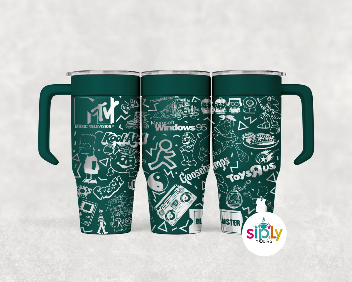 Engraved 90's Nostalgia Tumbler w/ Handle
