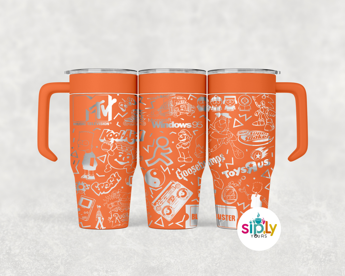 Engraved 90's Nostalgia Tumbler w/ Handle