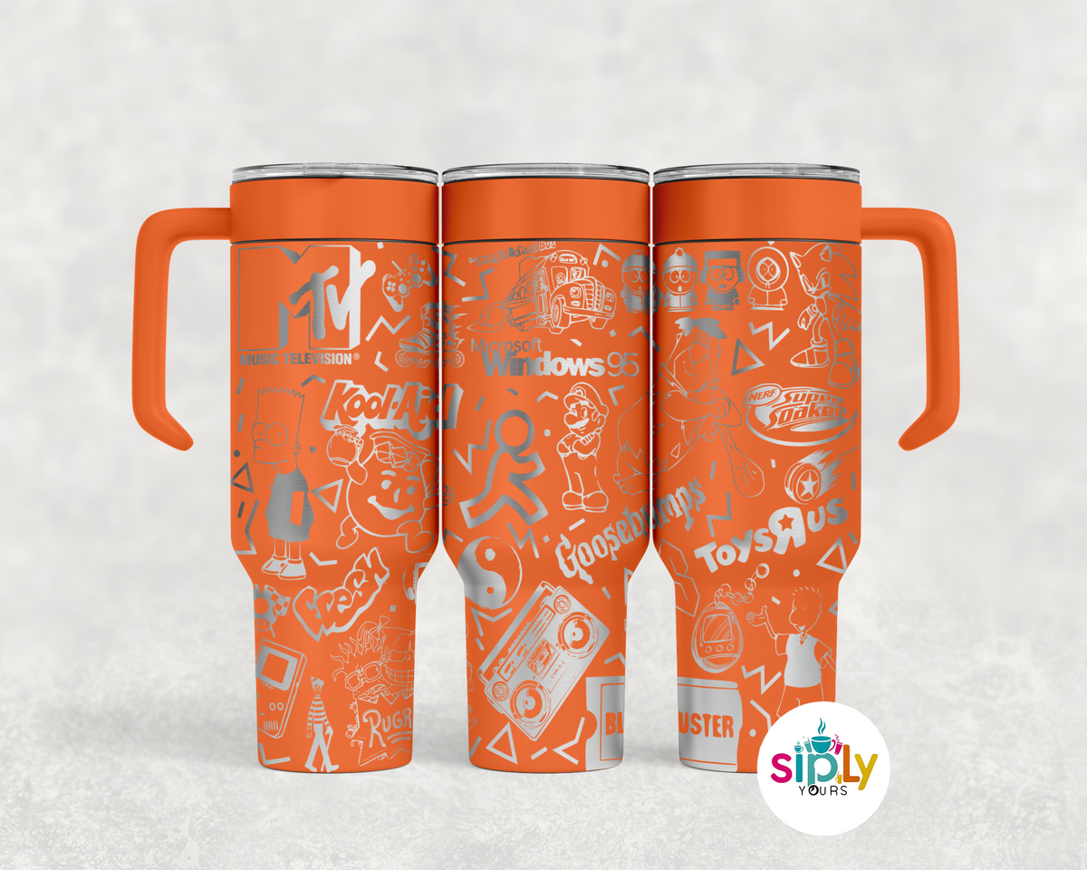 Engraved 90's Nostalgia Tumbler w/ Handle