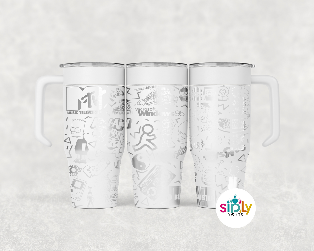 Engraved 90's Nostalgia Tumbler w/ Handle