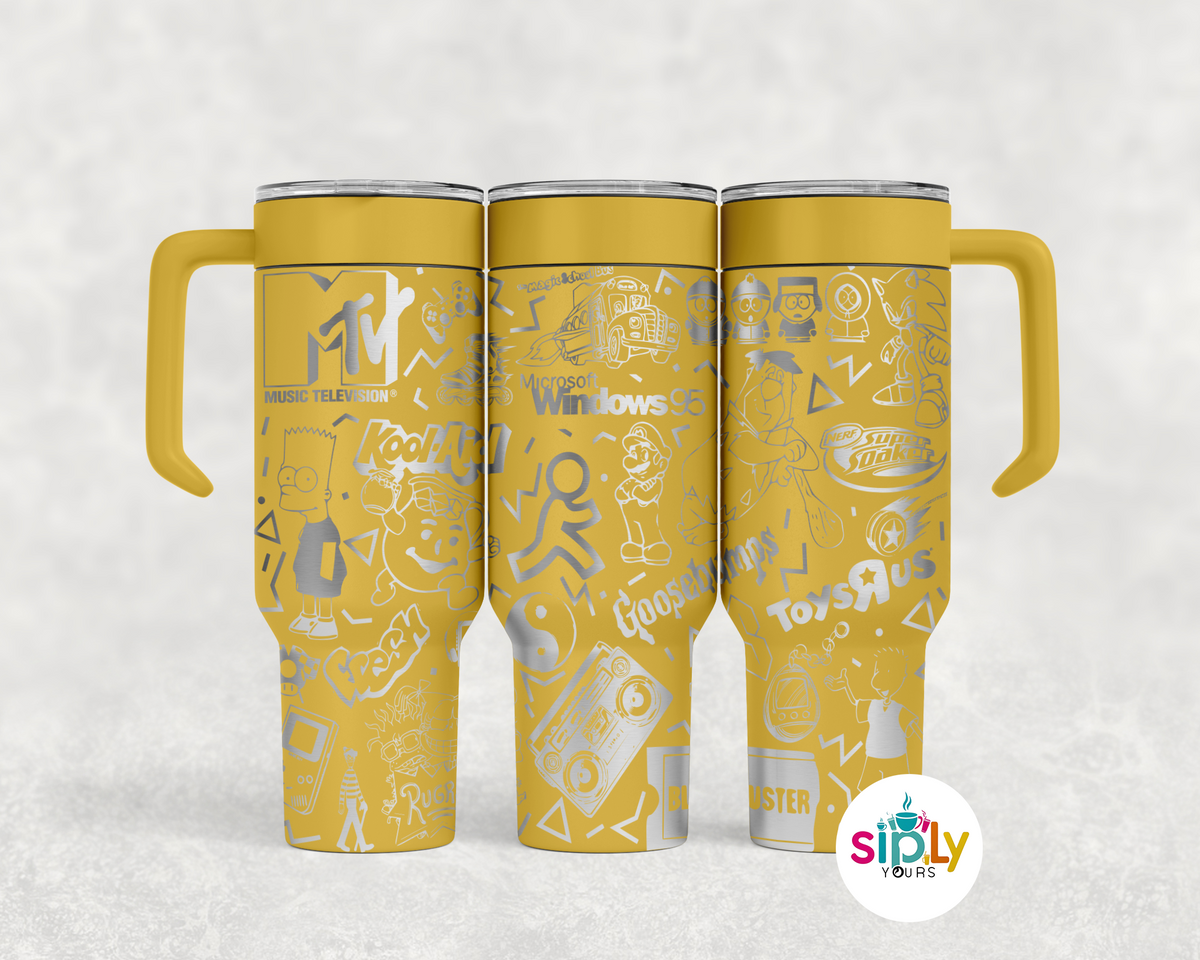 Engraved 90's Nostalgia Tumbler w/ Handle