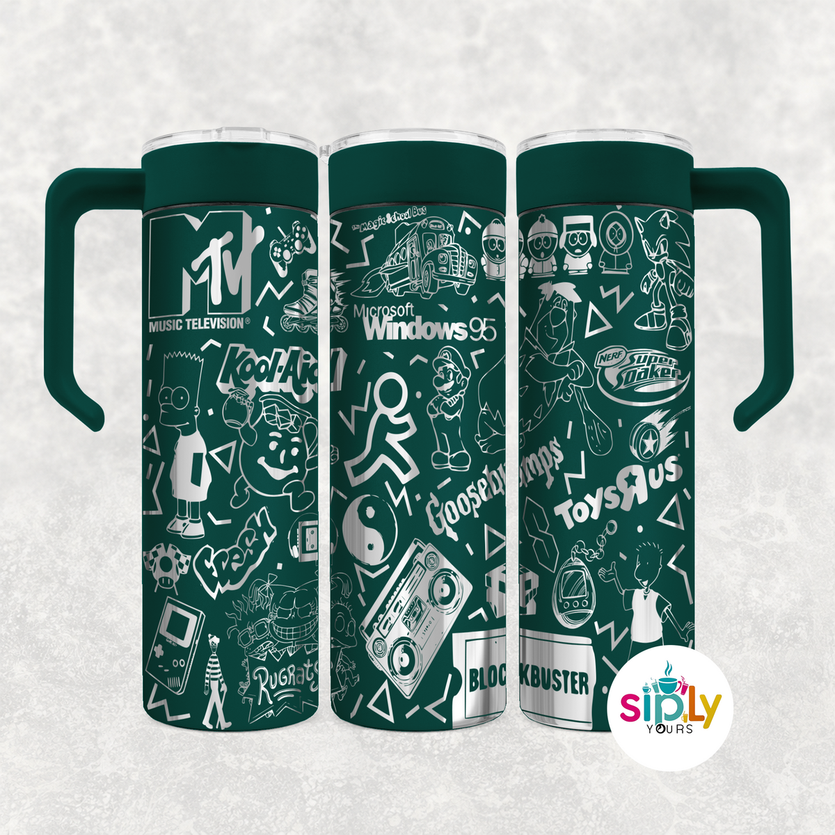 Engraved 90's Nostalgia Tumbler w/ Handle