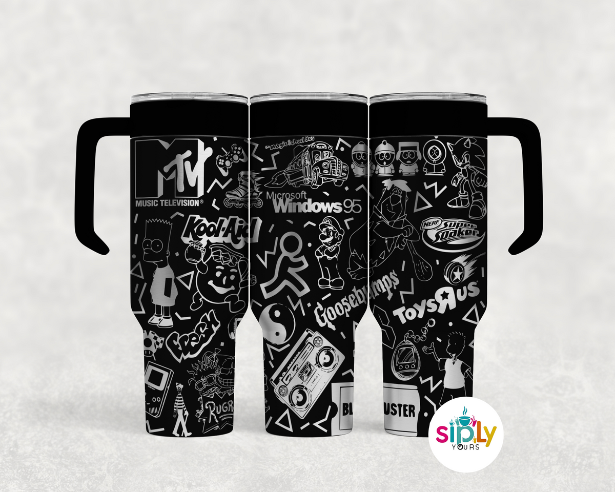 Engraved 90's Nostalgia Tumbler w/ Handle