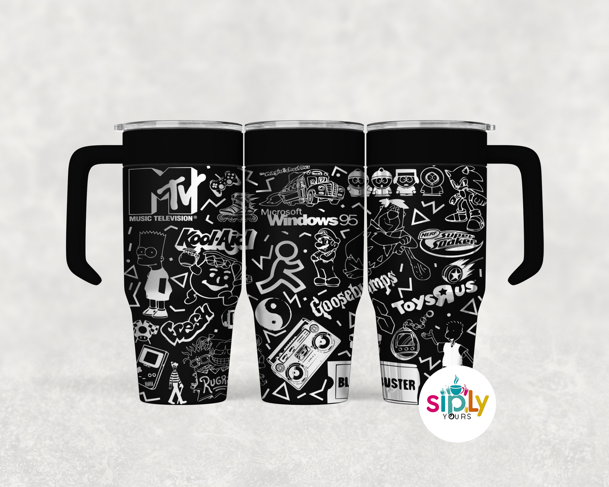 Engraved 90's Nostalgia Tumbler w/ Handle