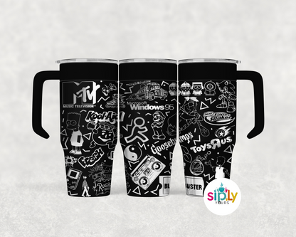 Engraved 90's Nostalgia Tumbler w/ Handle
