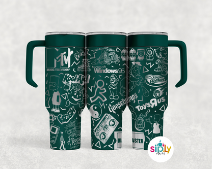 Engraved 90's Nostalgia Tumbler w/ Handle
