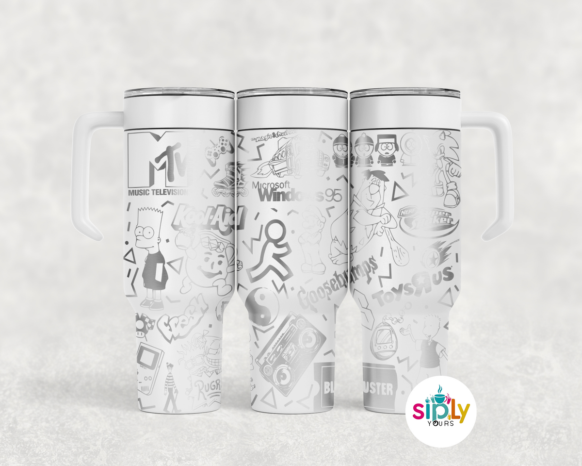 Engraved 90's Nostalgia Tumbler w/ Handle
