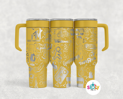 Engraved 90's Nostalgia Tumbler w/ Handle